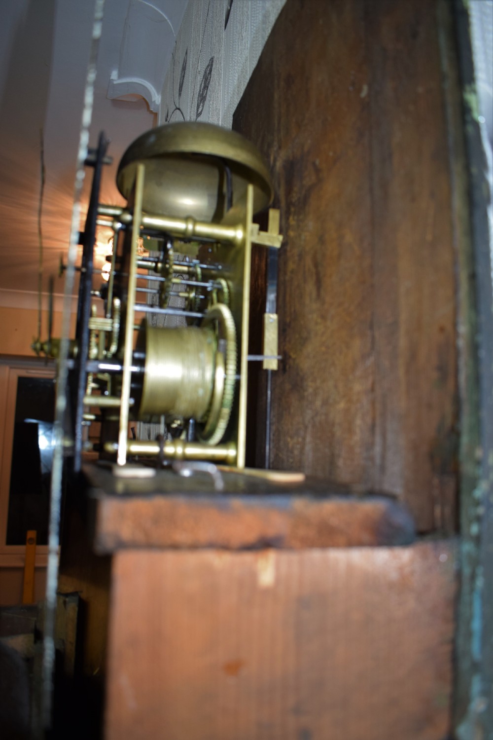 Early Joseph Hinds of Stamford (Forbearer to F. Hinds Jewellers)  Oak & Mahogany Grandfather Longcase Clock.  View VI