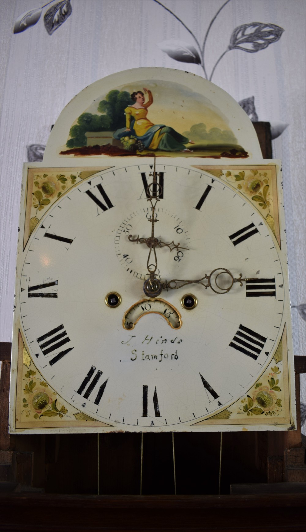 Early Joseph Hinds of Stamford (Forbearer to F. Hinds Jewellers)  Oak & Mahogany Grandfather Longcase Clock.  View IX