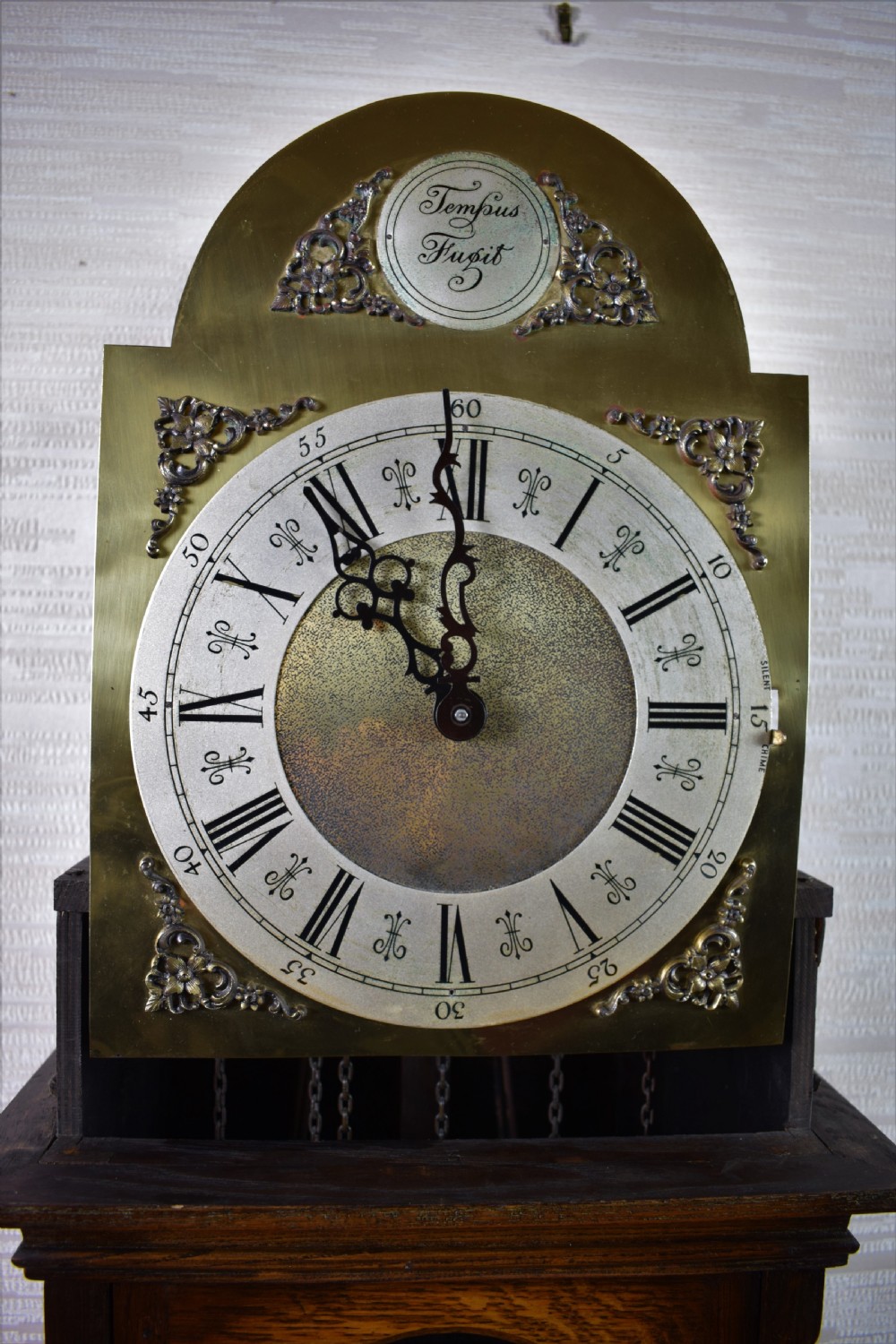 Triple Weight 1920's Mellow Chiming Westminster Musical Glazed Oak Grandmother / Grandfather Longcase Clock View IV