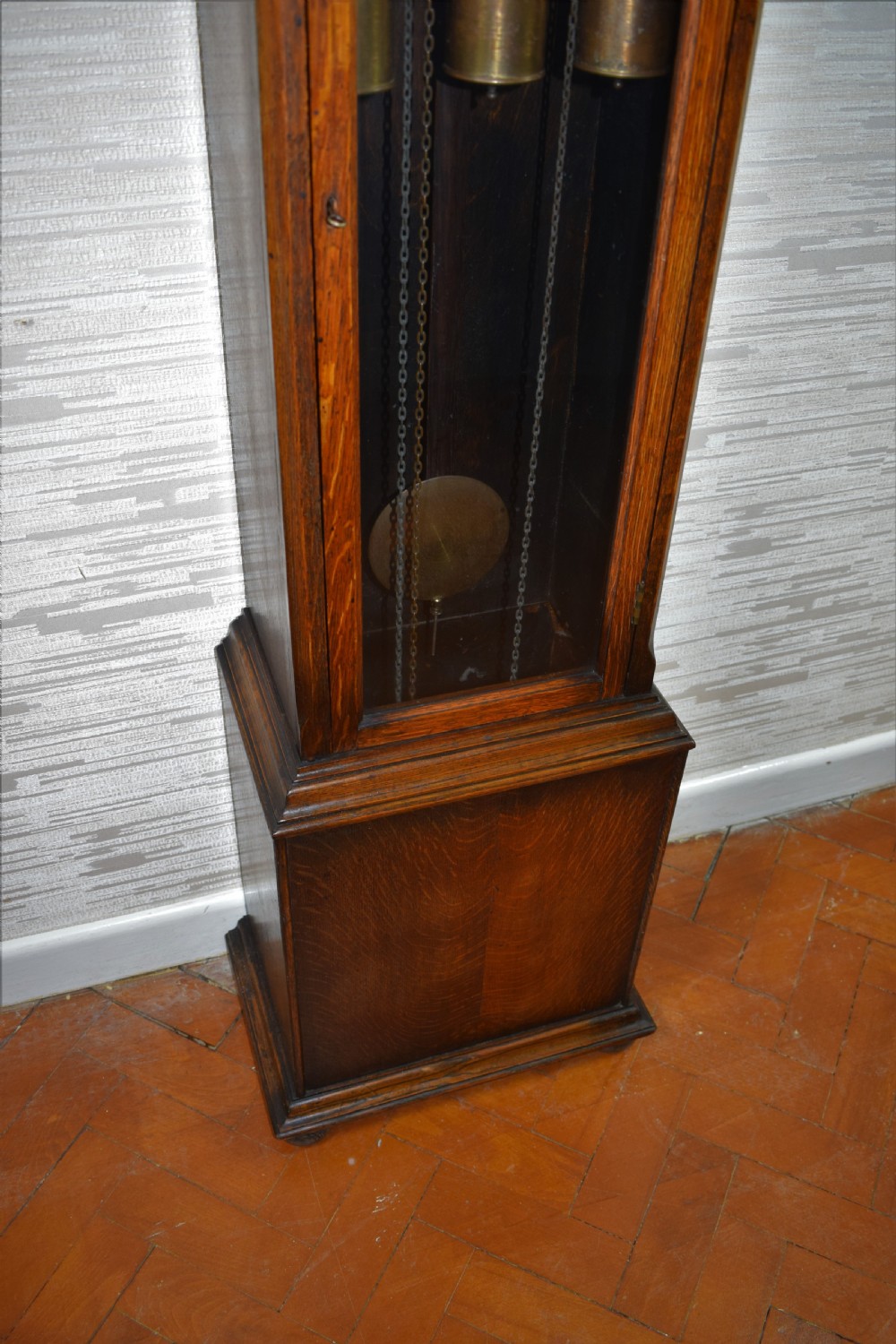Triple Weight 1920's Mellow Chiming Westminster Musical Glazed Oak Grandmother / Grandfather Longcase Clock View VII