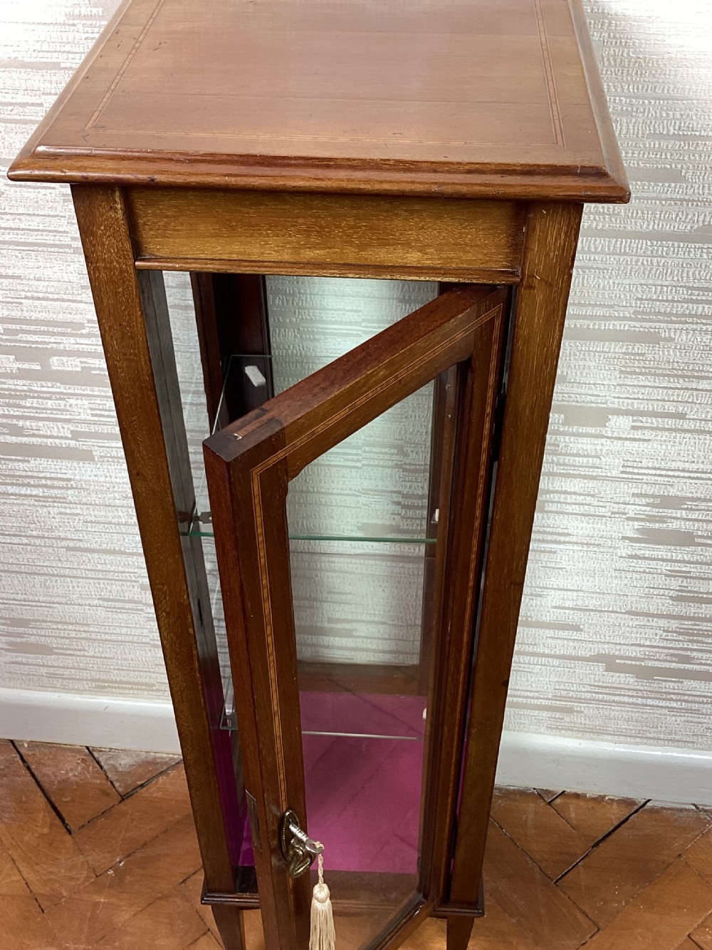 Edwardian mahogany pedestal display cabinet View IV
