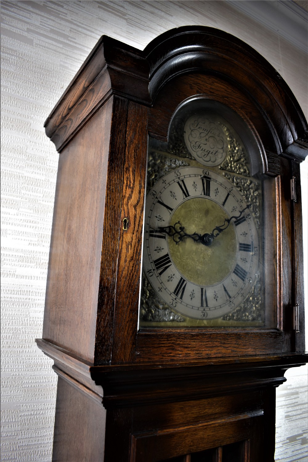 Triple Tune, Triple Weight Oak Musical Chiming Grandmother or Grandfather Longcase Clock with  Astragal Glazed Trunk Door View VII