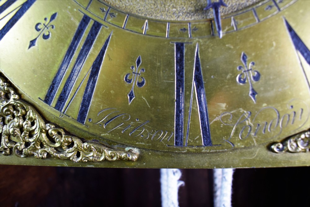 Oak J. Gibson of London CC 1669 - Late 17th C. Oak Grandfather Longcase Clock View XII