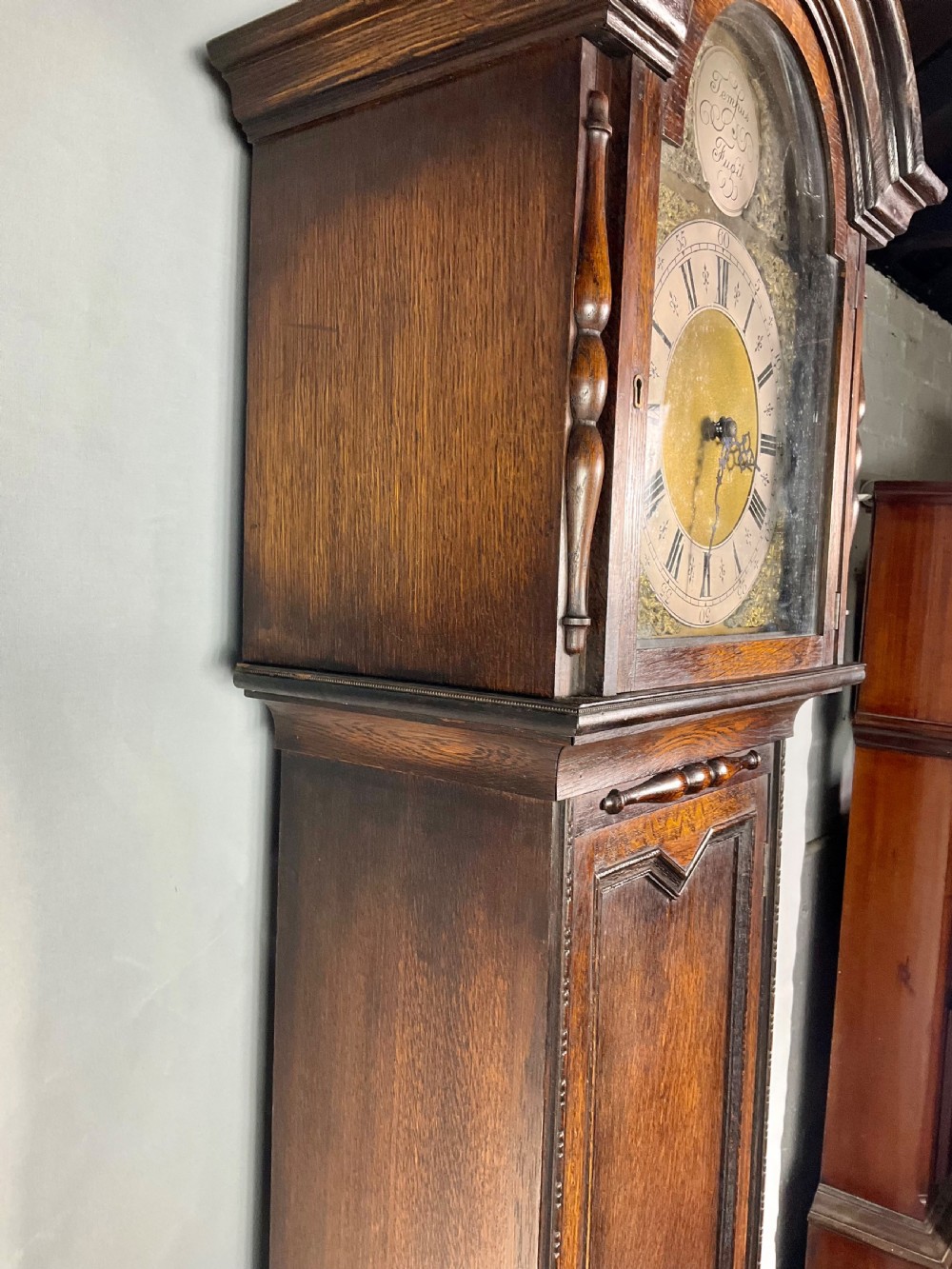 English Oak Longcase Clock Playing Weight Driven Quarter Westminster Musical Chimes - Grandmother/Grandfather Size View V