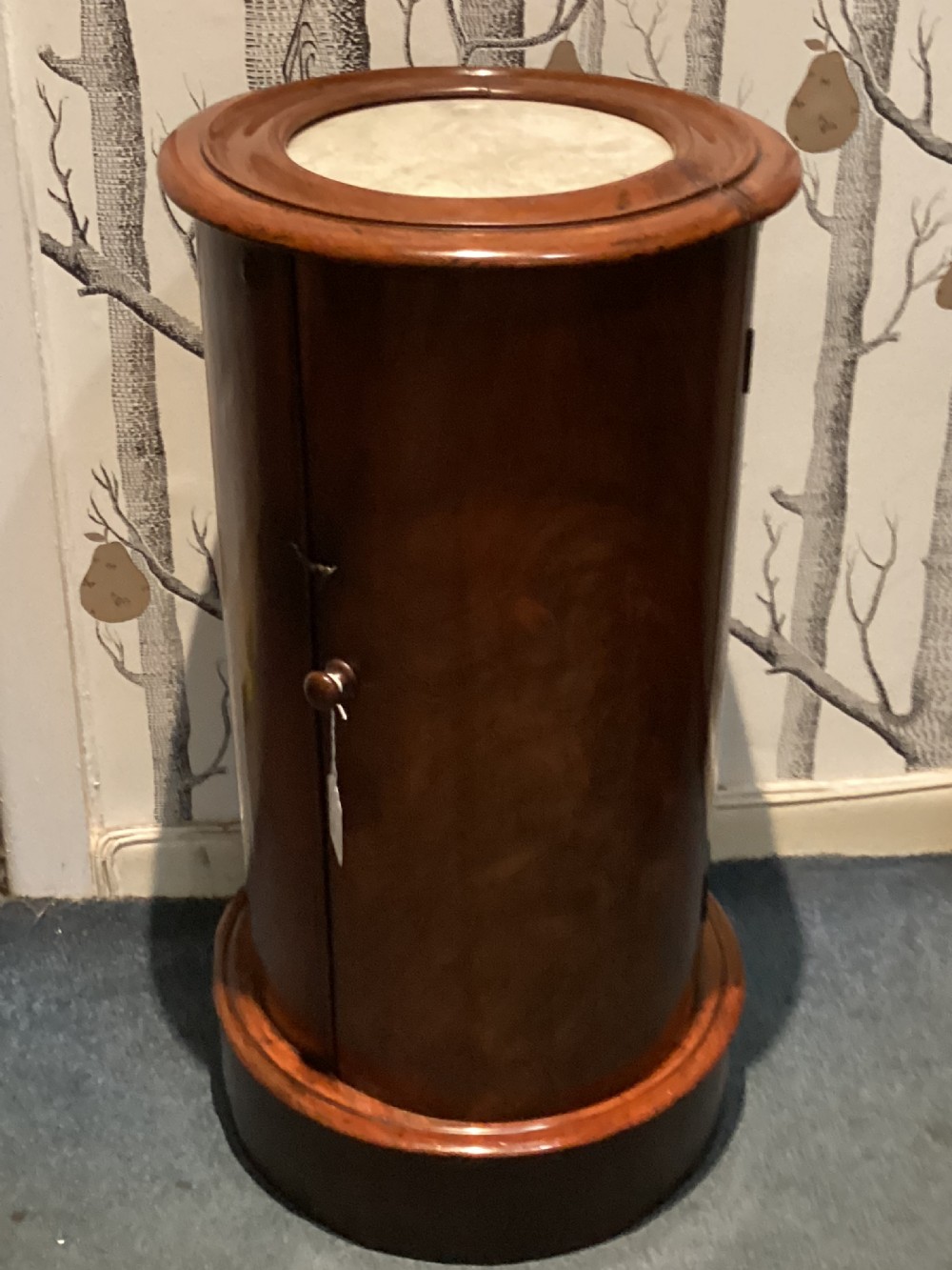 Victorian Flame Mahogany cylindrical pedestal pot cupboard