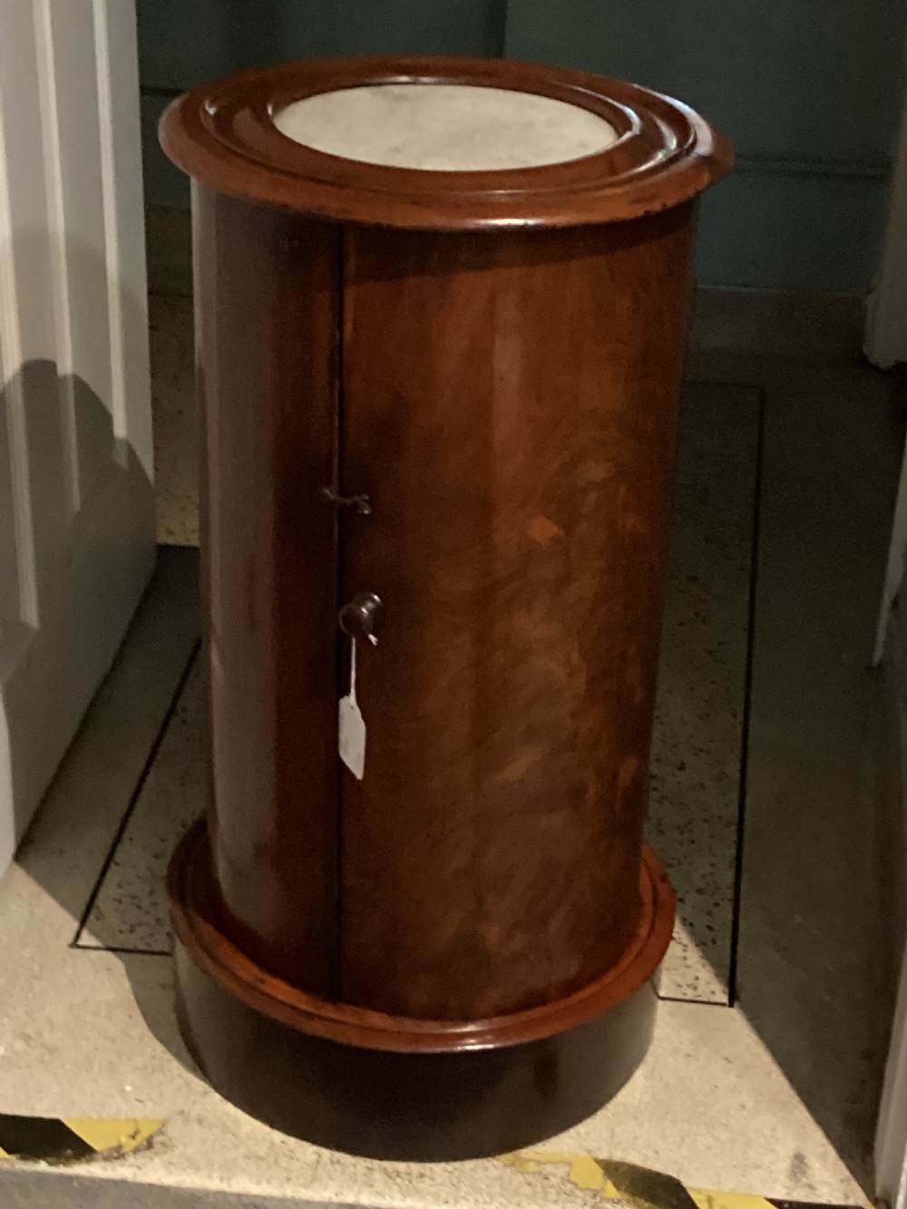 Victorian Flame Mahogany cylindrical pedestal pot cupboard View II