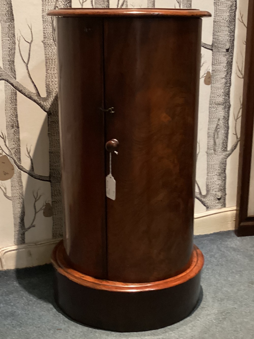 Victorian Flame Mahogany cylindrical pedestal pot cupboard View III