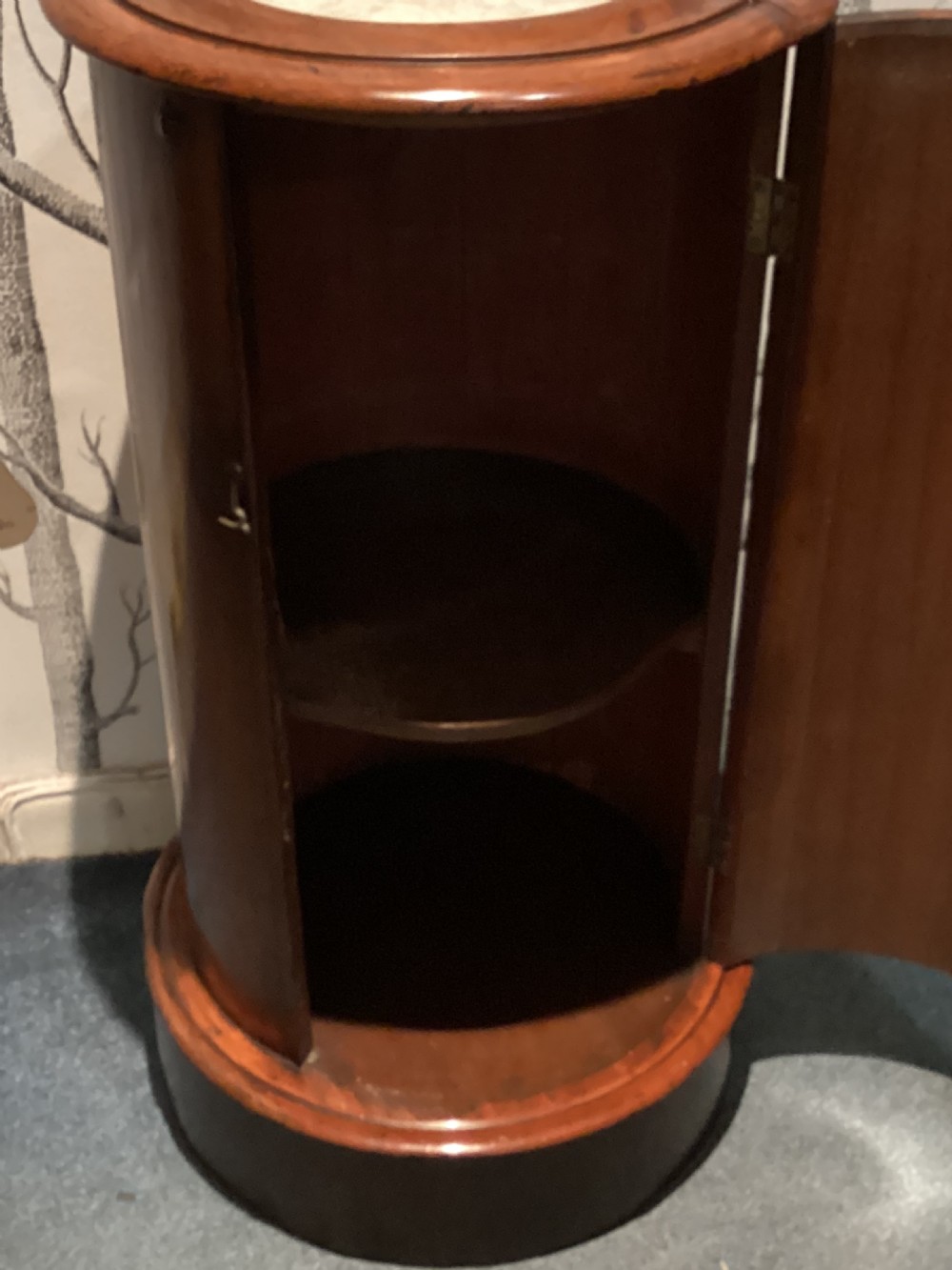 Victorian Flame Mahogany cylindrical pedestal pot cupboard View V