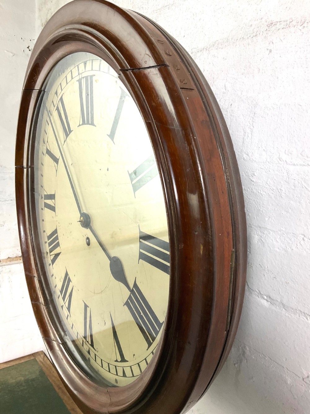 19th C Fusee Wall Clock with 16in Dial with Mahogany Case View V
