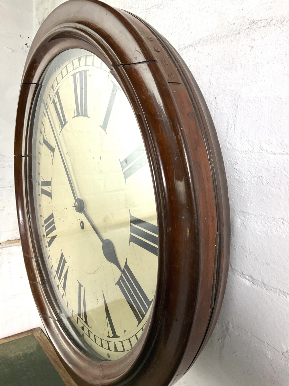 19th C Fusee Wall Clock with 16in Dial with Mahogany Case View II