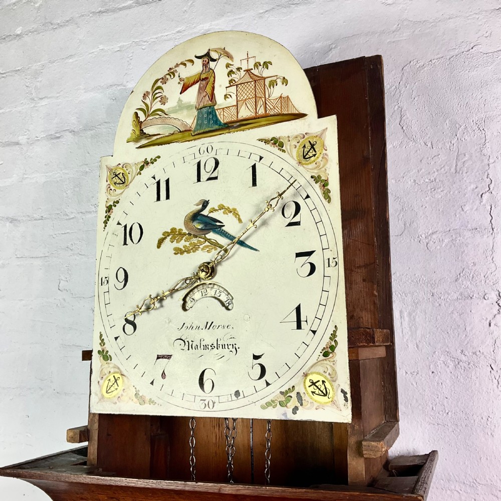 John Morse of Malmesbury Small Regency Oak & Mahogany Grandfather Longcase Clock  View II