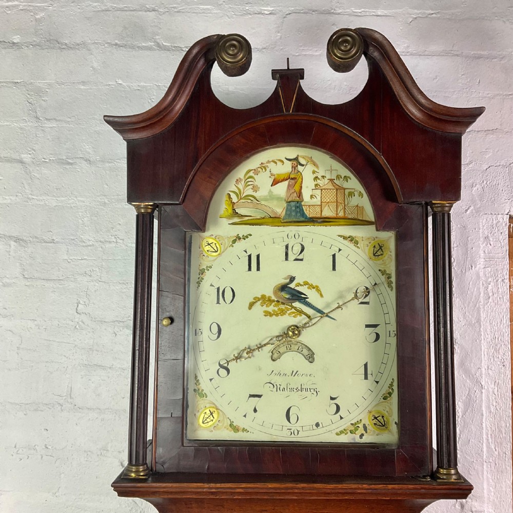 John Morse of Malmesbury Small Regency Oak & Mahogany Grandfather Longcase Clock  View III
