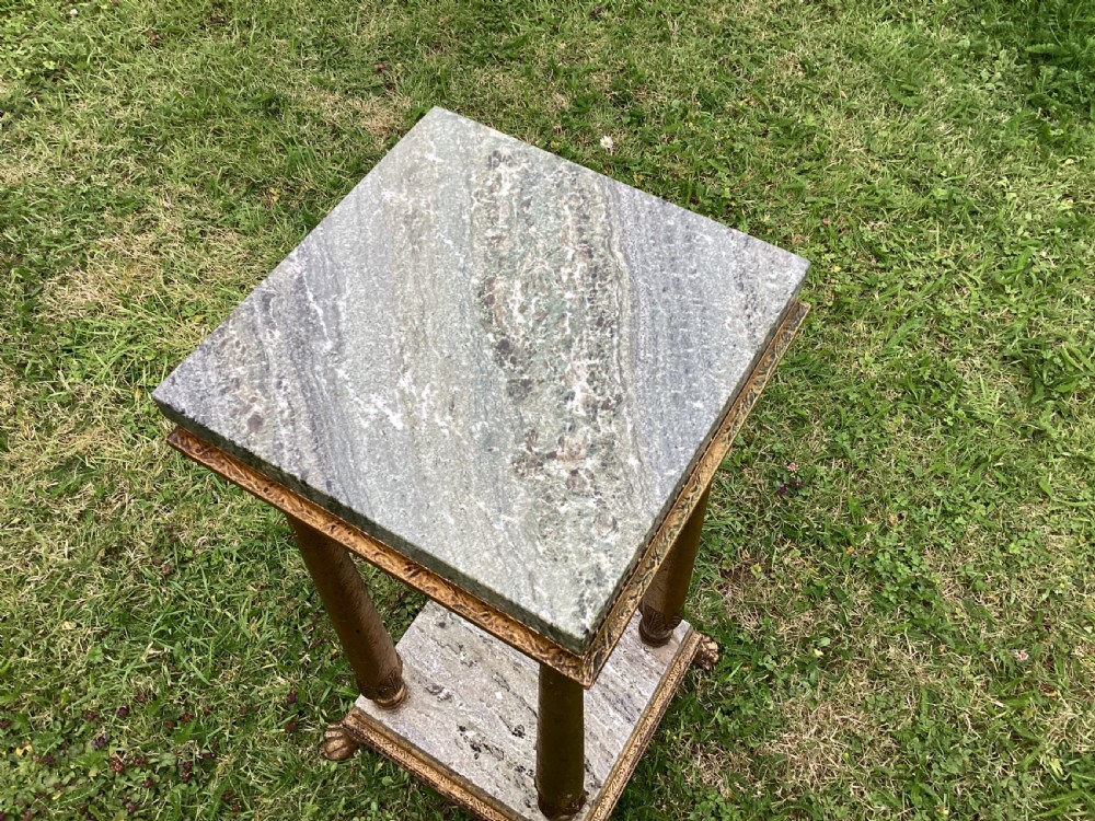 Gesso and marble square pedestal jardiniere or plant stand View II