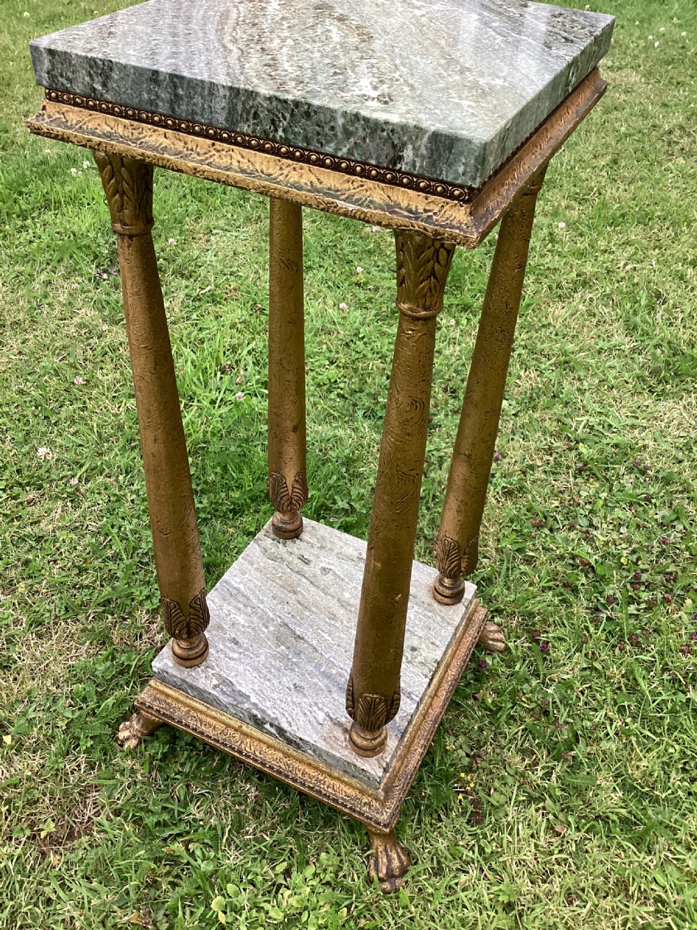 Gesso and marble square pedestal jardiniere or plant stand View III