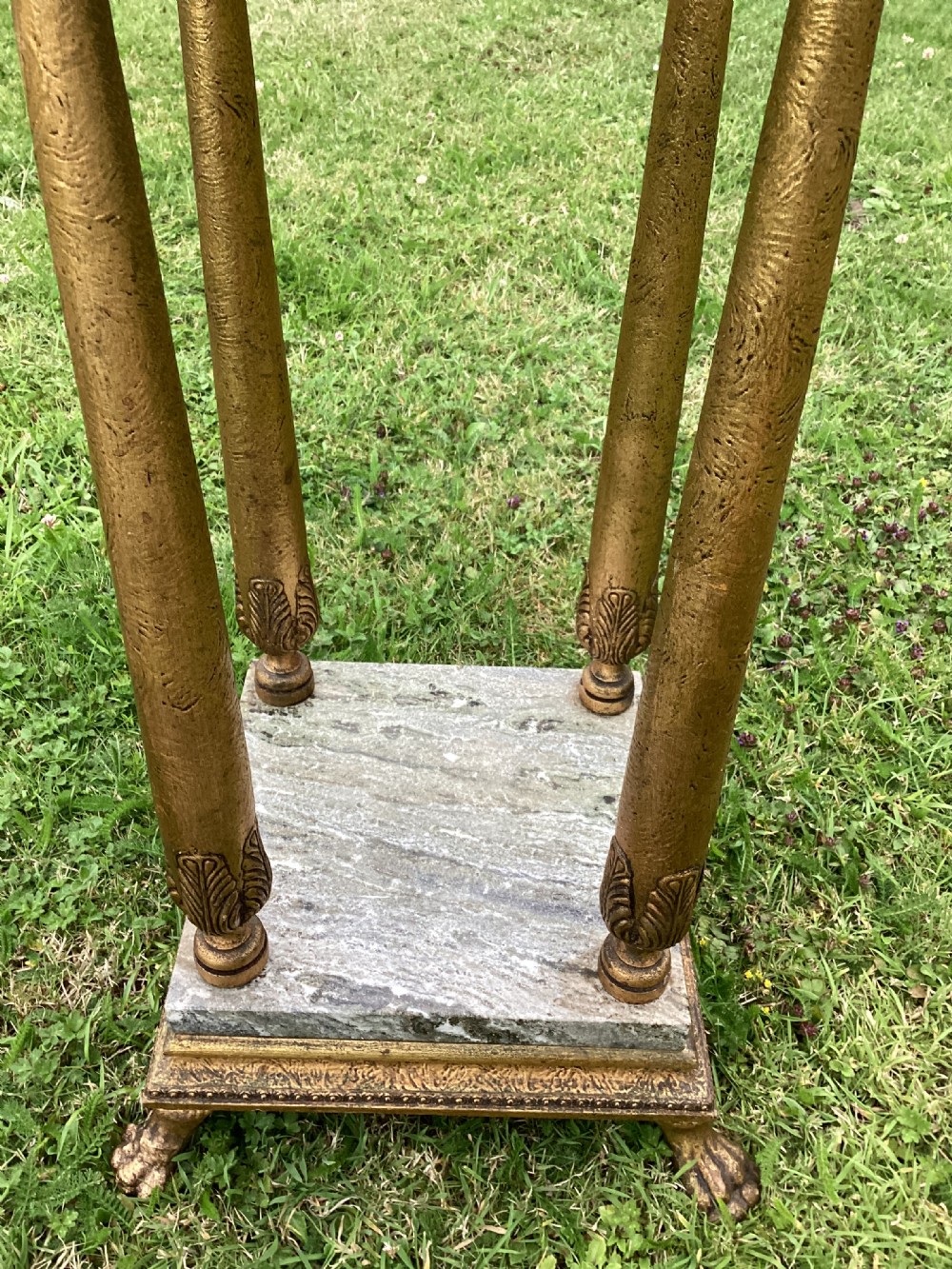 Gesso and marble square pedestal jardiniere or plant stand View VI