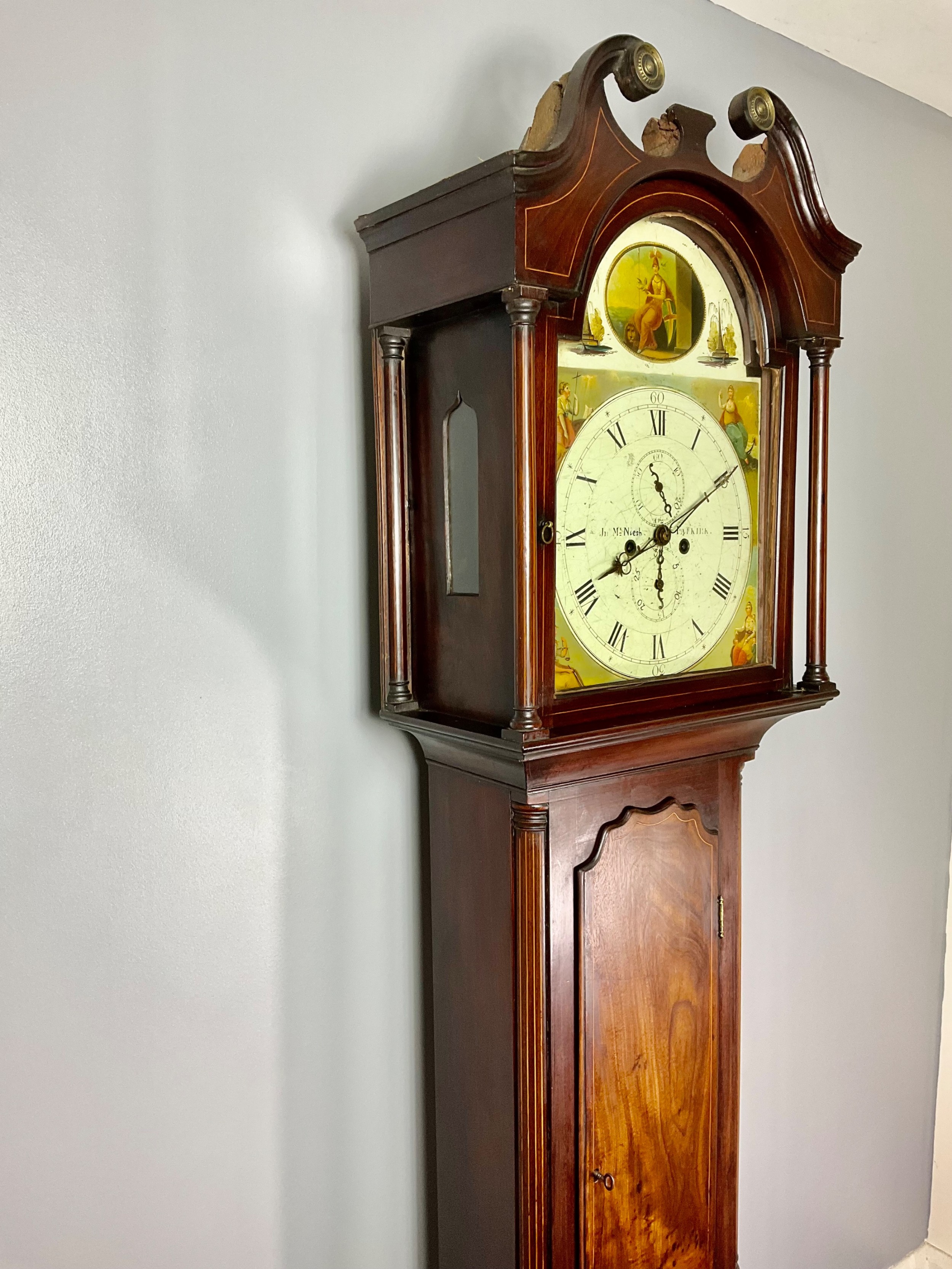 Georgian Inlaid Mahogany Grandfather Longcase 8 Day Clock - Early 19th Century