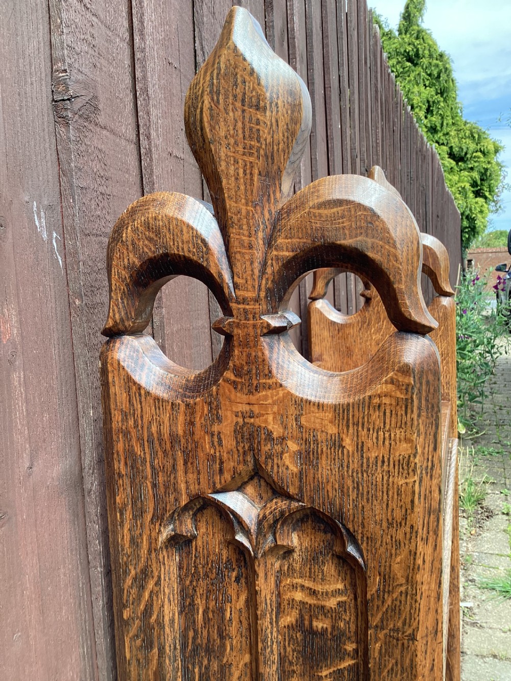 Victorian oak gothic open bookcase or screen  View X
