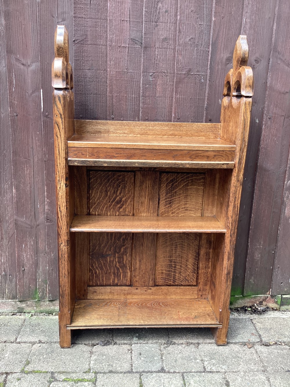 Victorian oak gothic open bookcase or screen  View XII