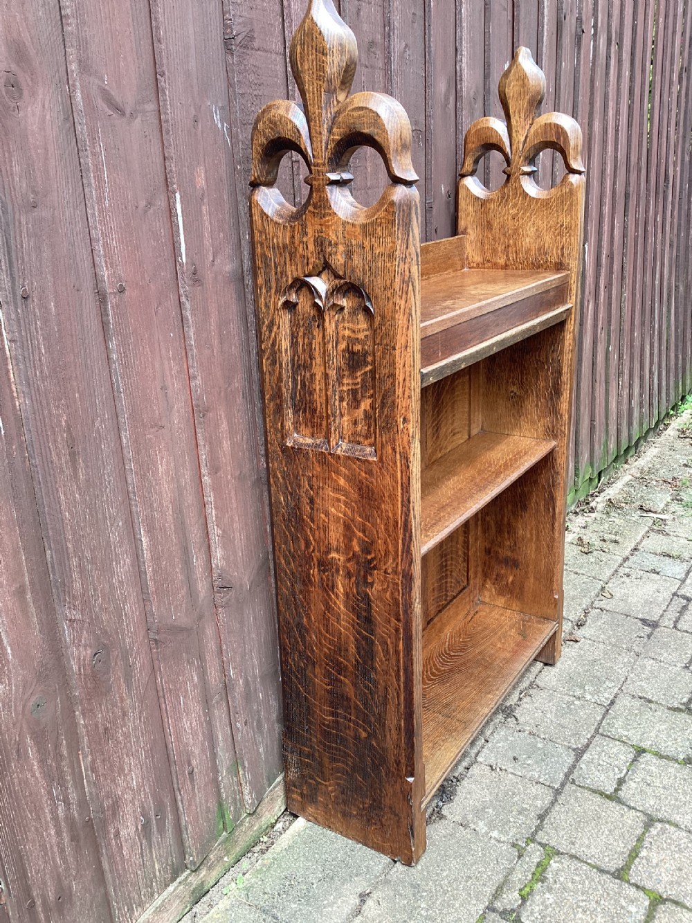 Victorian oak gothic open bookcase or screen  View XIII