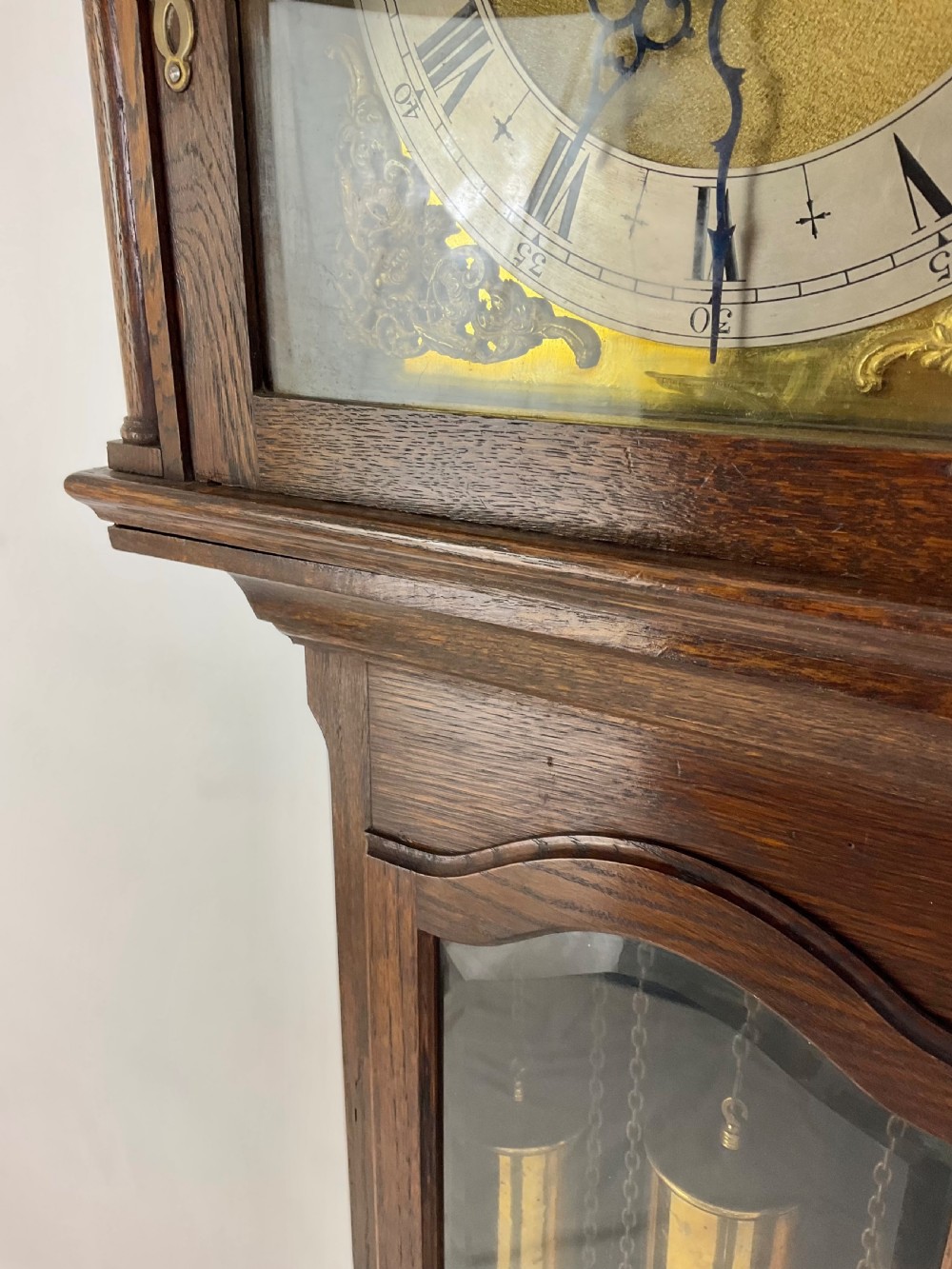Small (70in) Musical Quarter Chiming Grandfather or Grandmother Oak Longcase Clock View XII