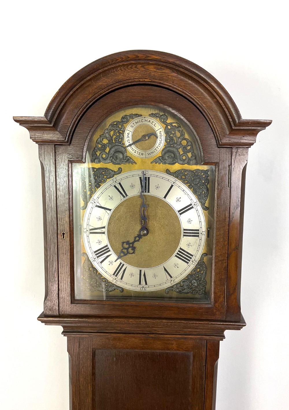 Top Quality Quarter Chiming Triple Tune Musical Oak Grandfather Longcase Clock  View II