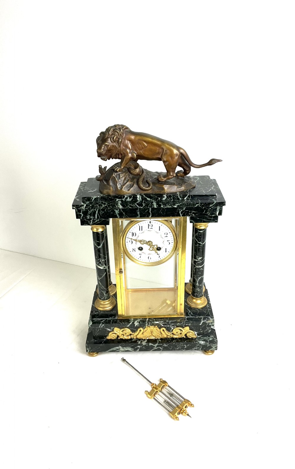 Stunning 19th Century Signed Bronze, Ormolu & Marble Clock Garniture  View II