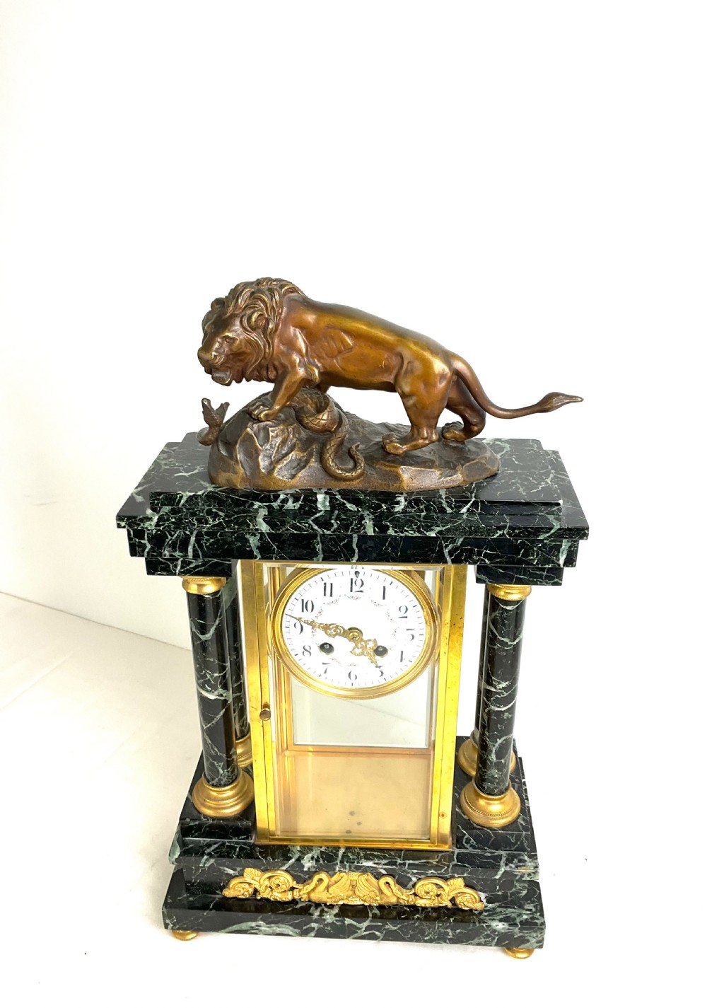 Stunning 19th Century Signed Bronze, Ormolu & Marble Clock Garniture  View III