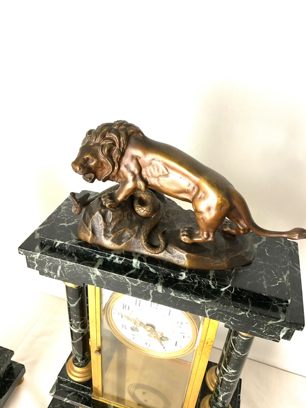 Stunning 19th Century Signed Bronze, Ormolu & Marble Clock Garniture  View V