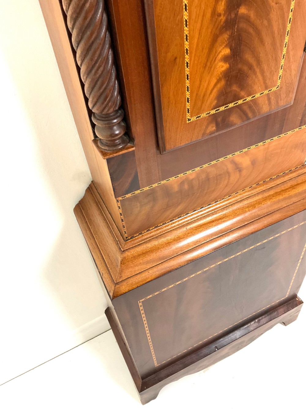 Mahogany Grandfather Longcase Clock Moon Phase Tunbridgeware Style Inlay View III