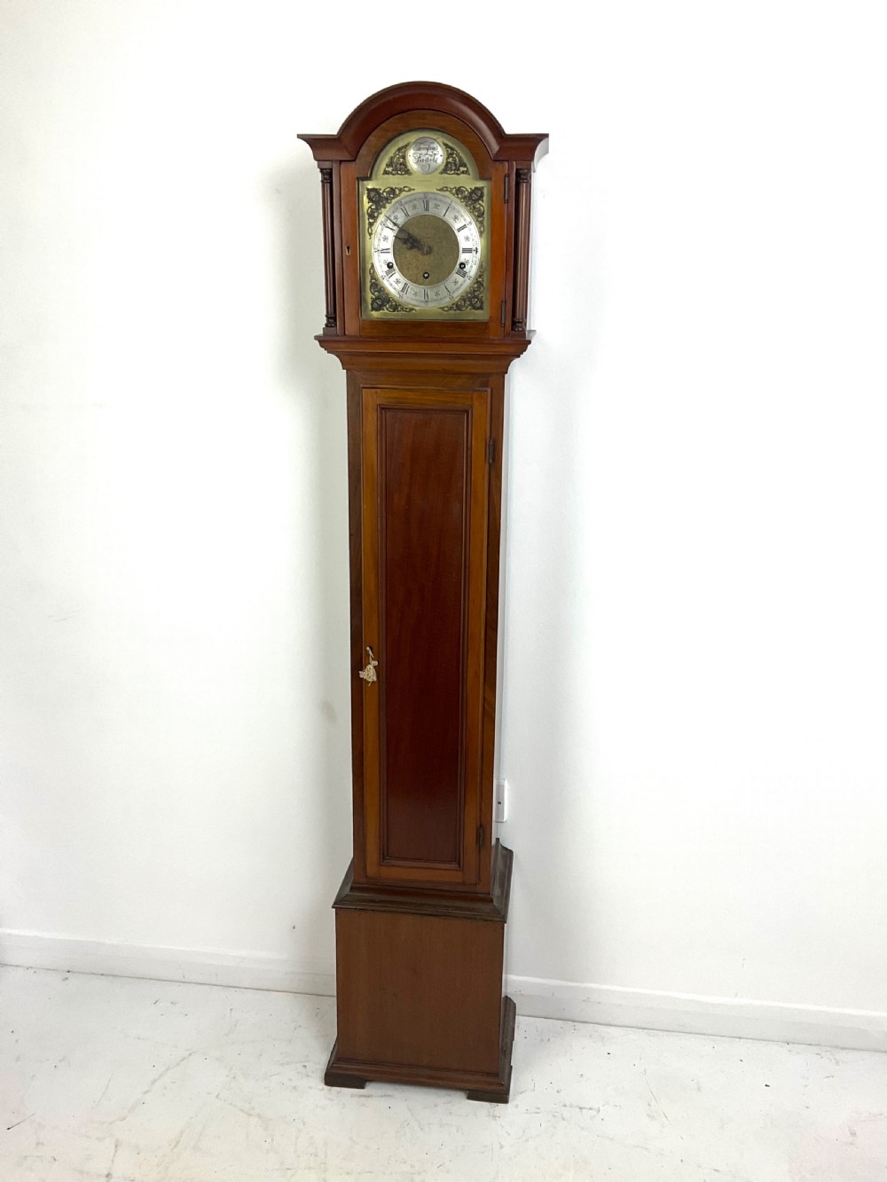 Petit Walnut Quarter Chiming Grandmother Longcase Clock View V