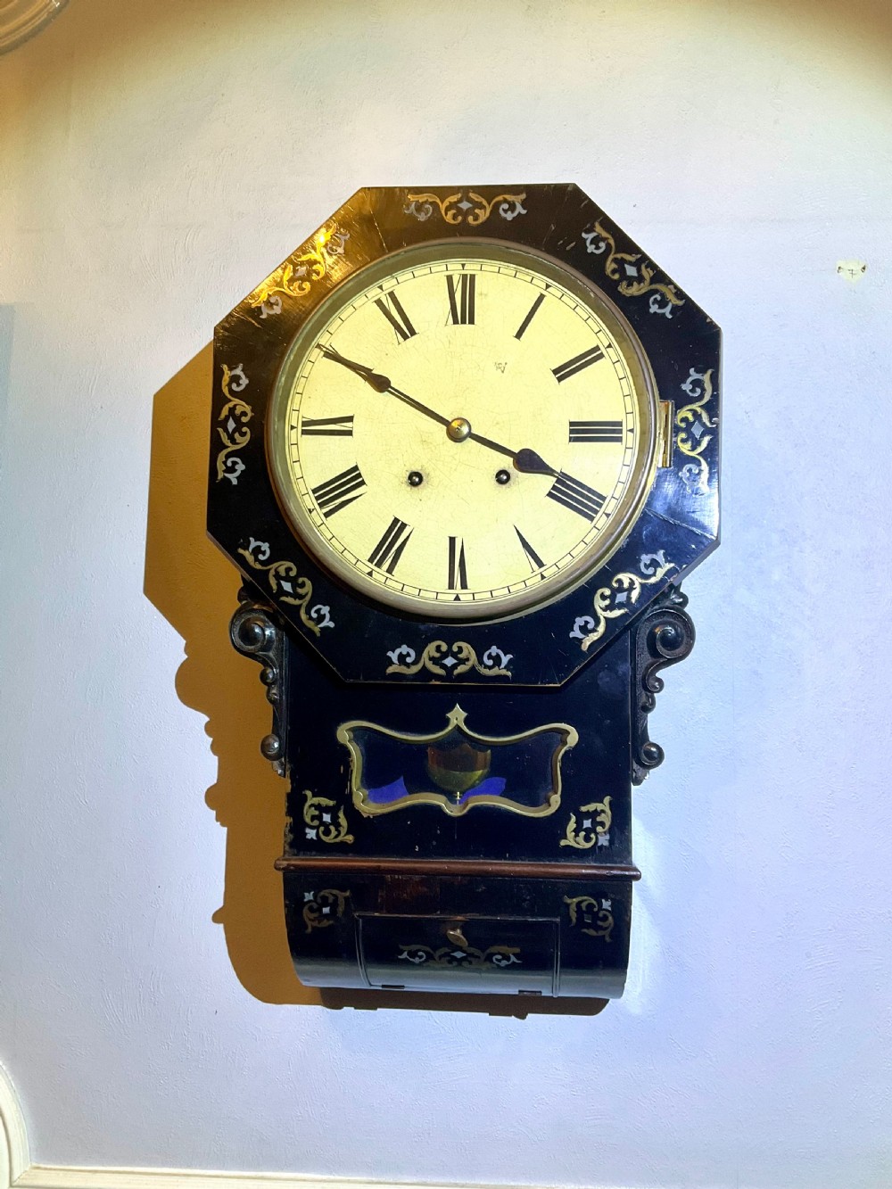 No 4 Boulle Ebonised Victorian Drop Dial Striking Wall Clock