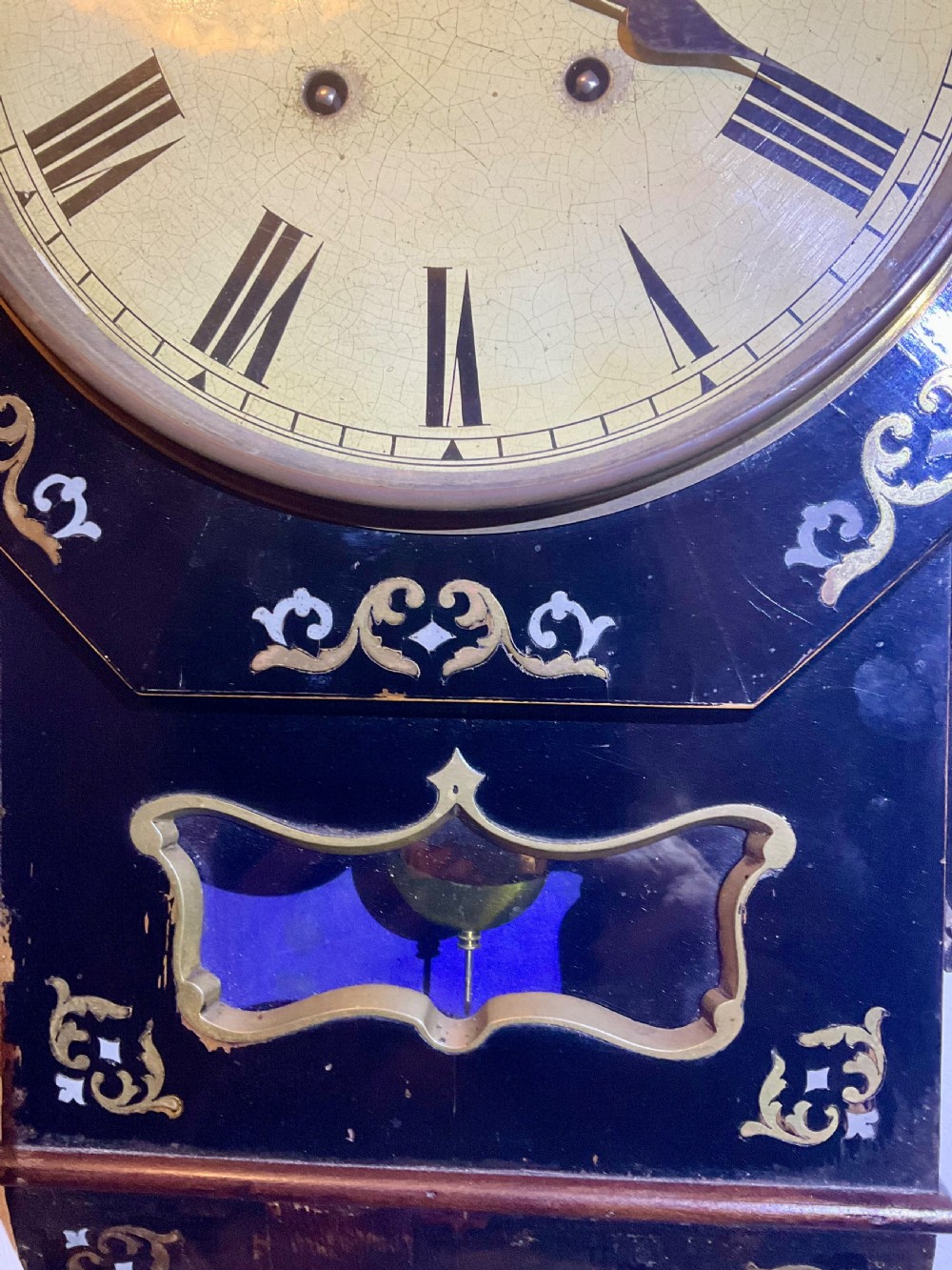 No 4 Boulle Ebonised Victorian Drop Dial Striking Wall Clock View IV