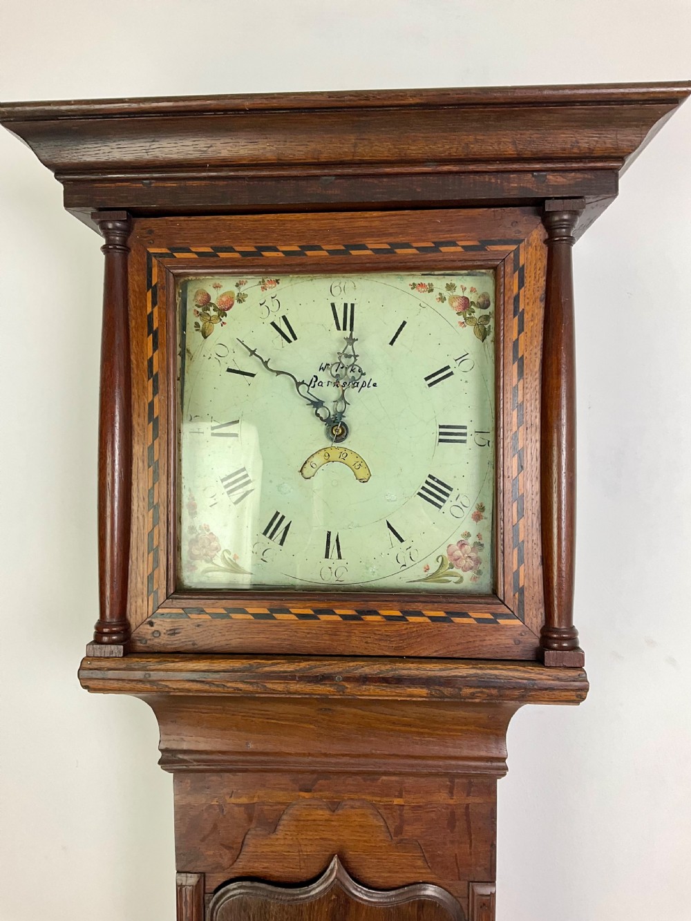 W PIKE BARNSTABLE GEORGIAN OAK GRANDFATHER LONGCASE CLOCK