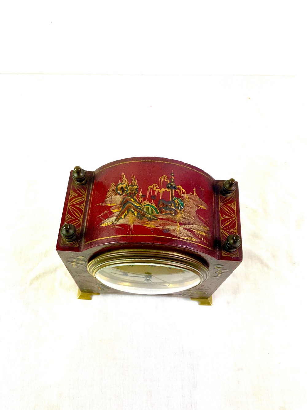 Petit Red Japanned & Gilt Chinoiserie 8 Day Mantle Clock View II