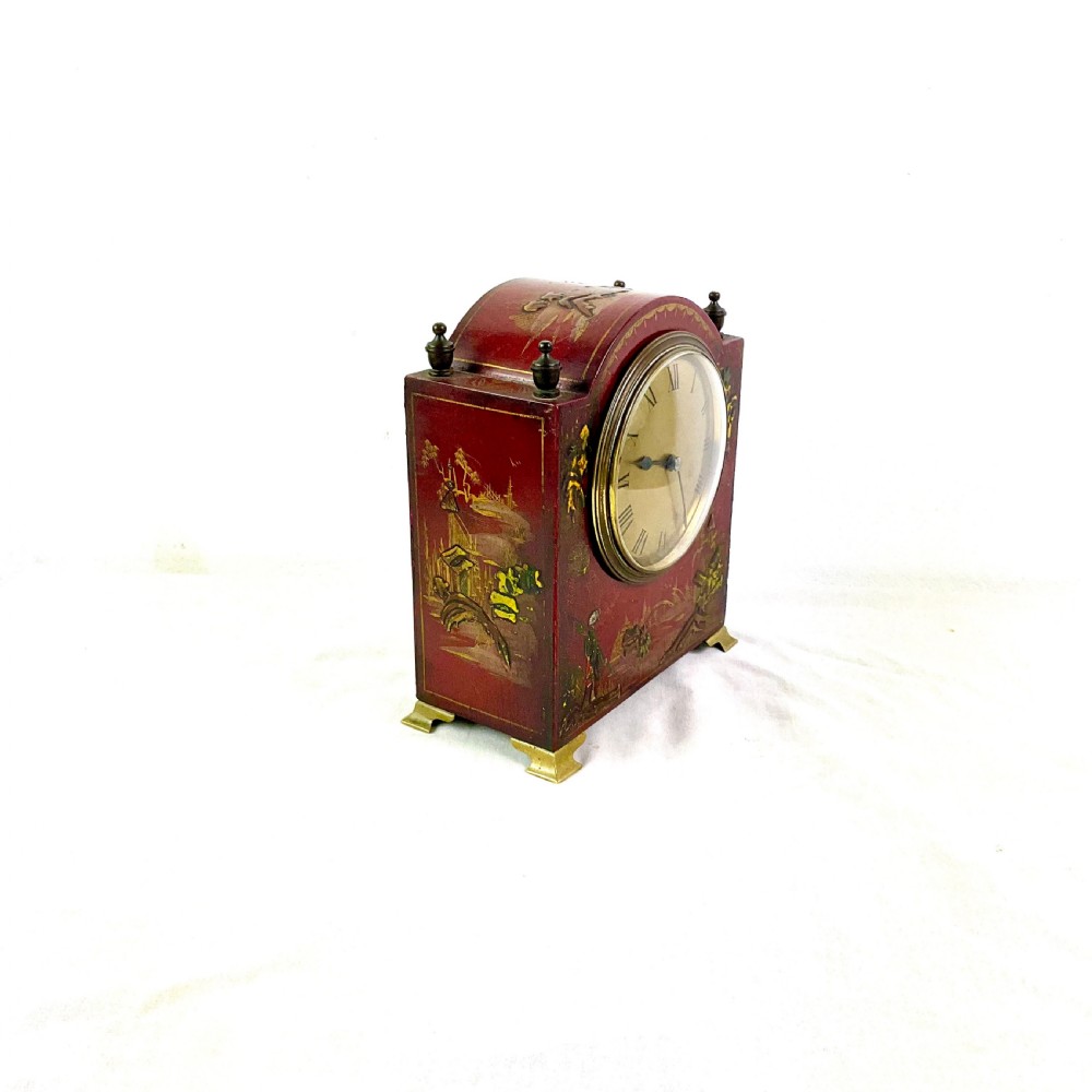 Petit Red Japanned & Gilt Chinoiserie 8 Day Mantle Clock View III