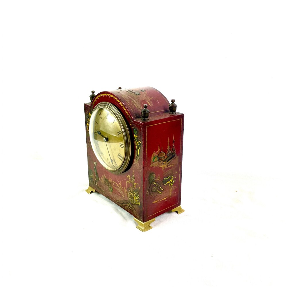 Petit Red Japanned & Gilt Chinoiserie 8 Day Mantle Clock View IV