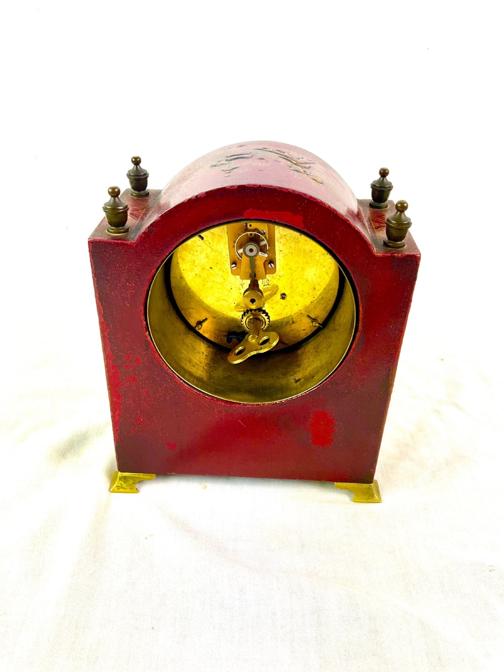 Petit Red Japanned & Gilt Chinoiserie 8 Day Mantle Clock View V