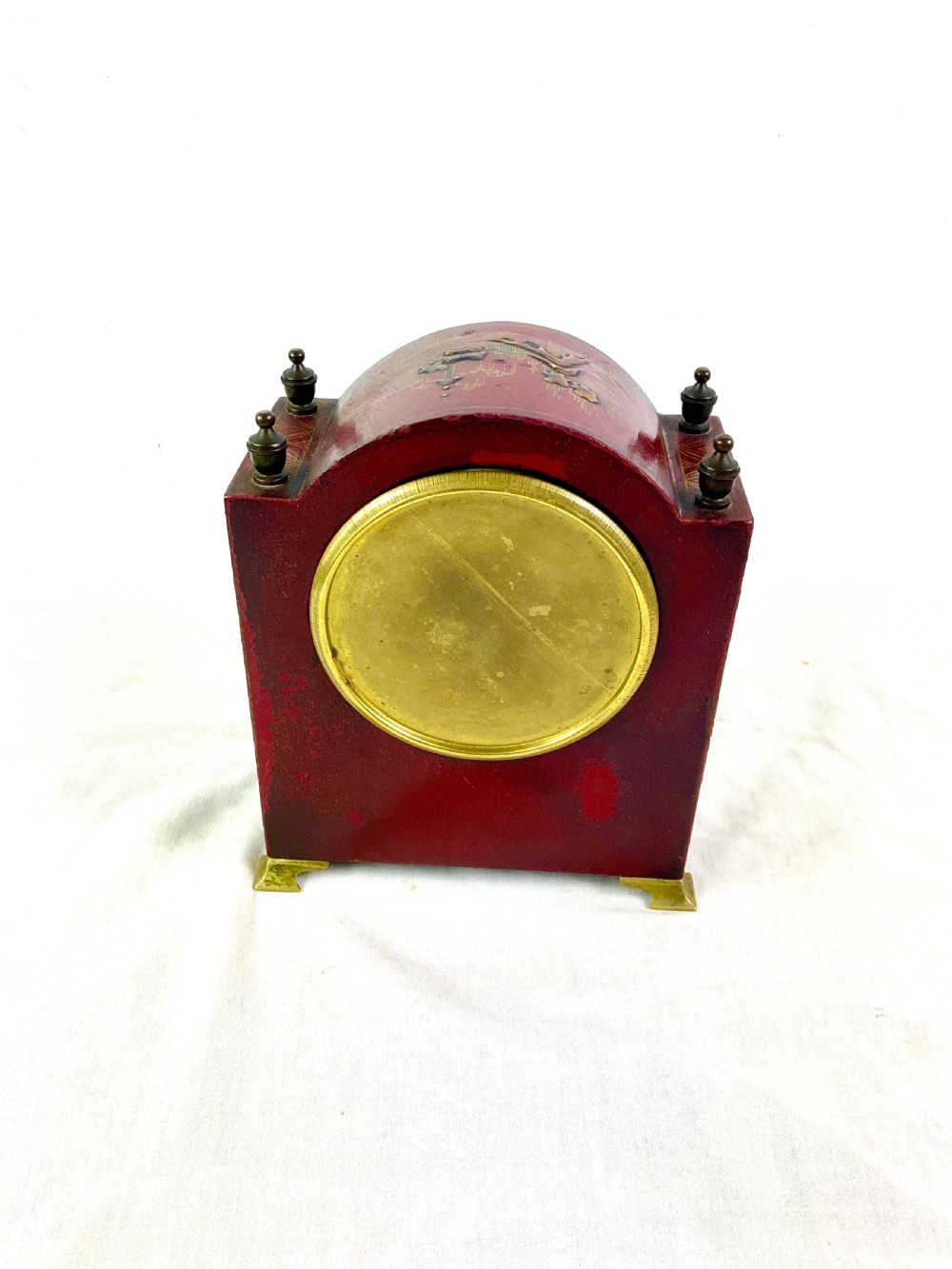 Petit Red Japanned & Gilt Chinoiserie 8 Day Mantle Clock View VI