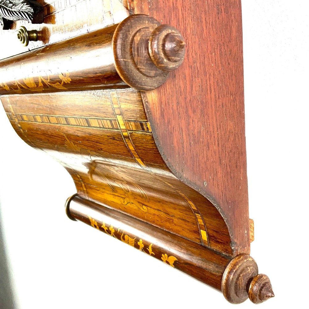 Attractive American Drop Dial Walnut & Inlaid Wall Clock View IV