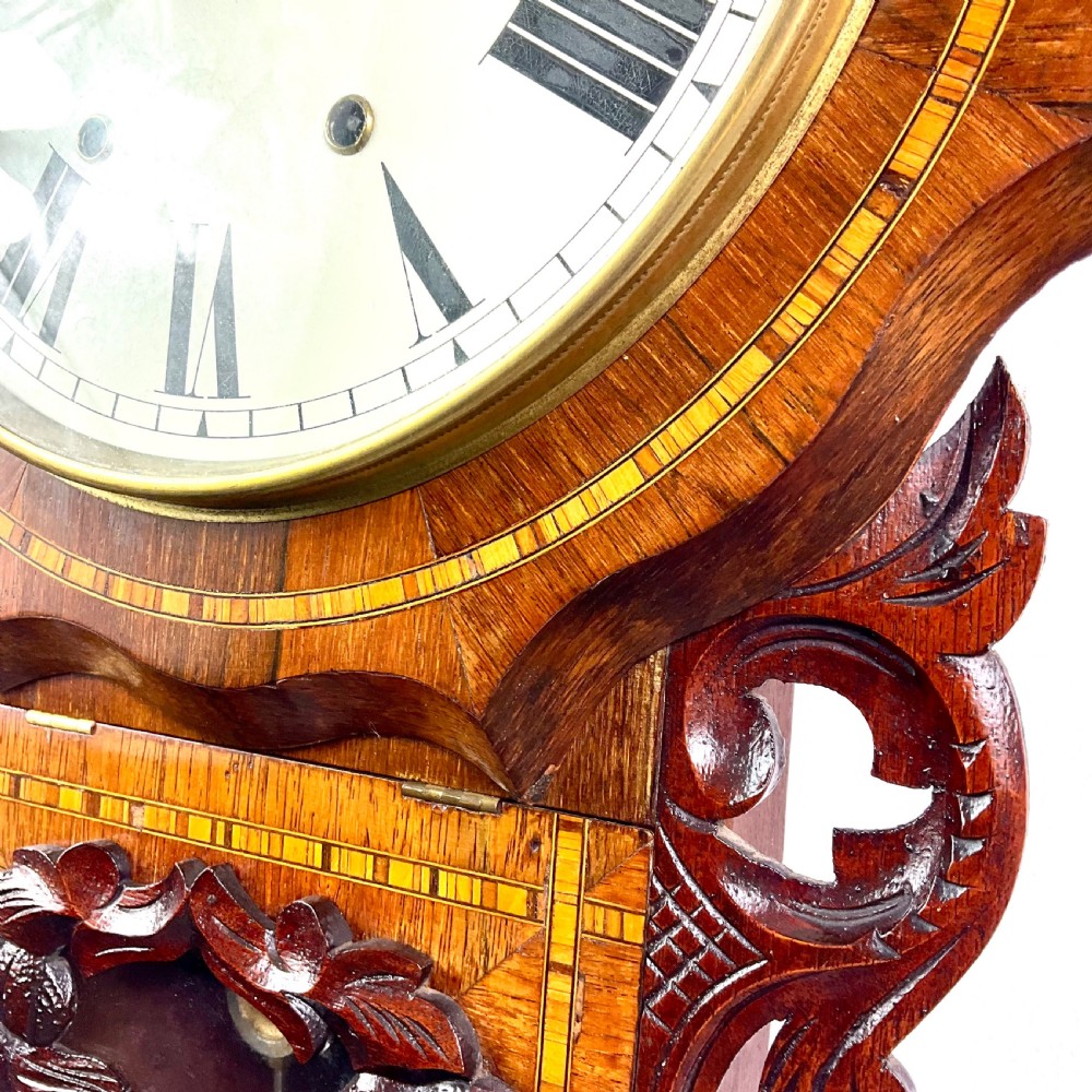Attractive American Drop Dial Walnut & Inlaid Wall Clock View V