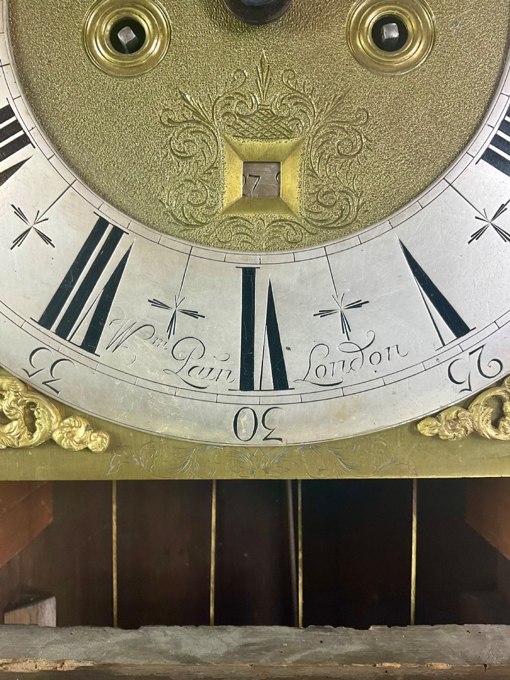 Circa 1729 Quarter Veneer London Grandfather Longcase Clock (long case) View XII