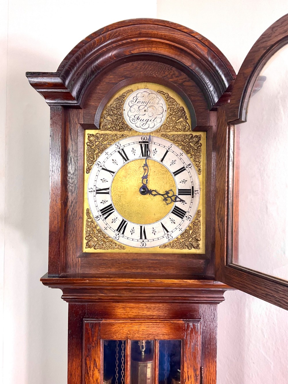 Small Grandfather Longcase Clock - Triple Tune on Quarters View X