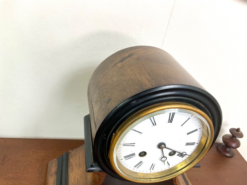19th C. Walnut Mantel Clock with Enamel Dial View III