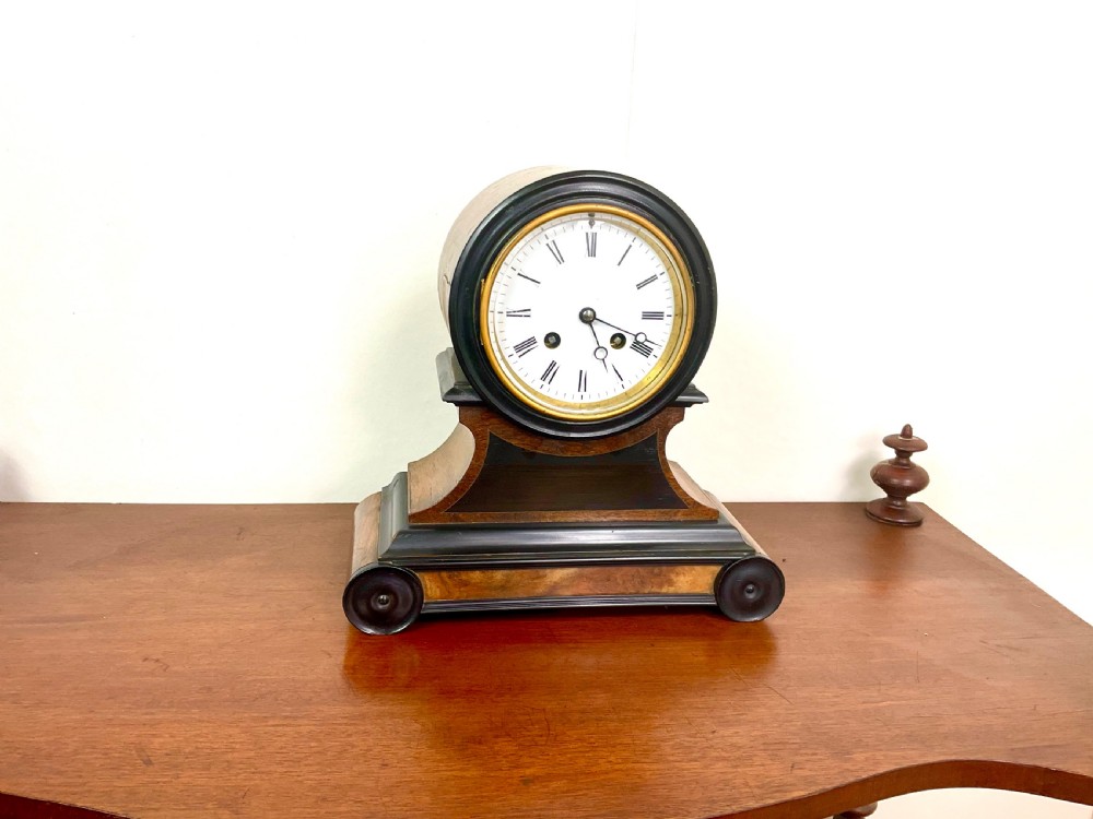 19th C. Walnut Mantel Clock with Enamel Dial View VI