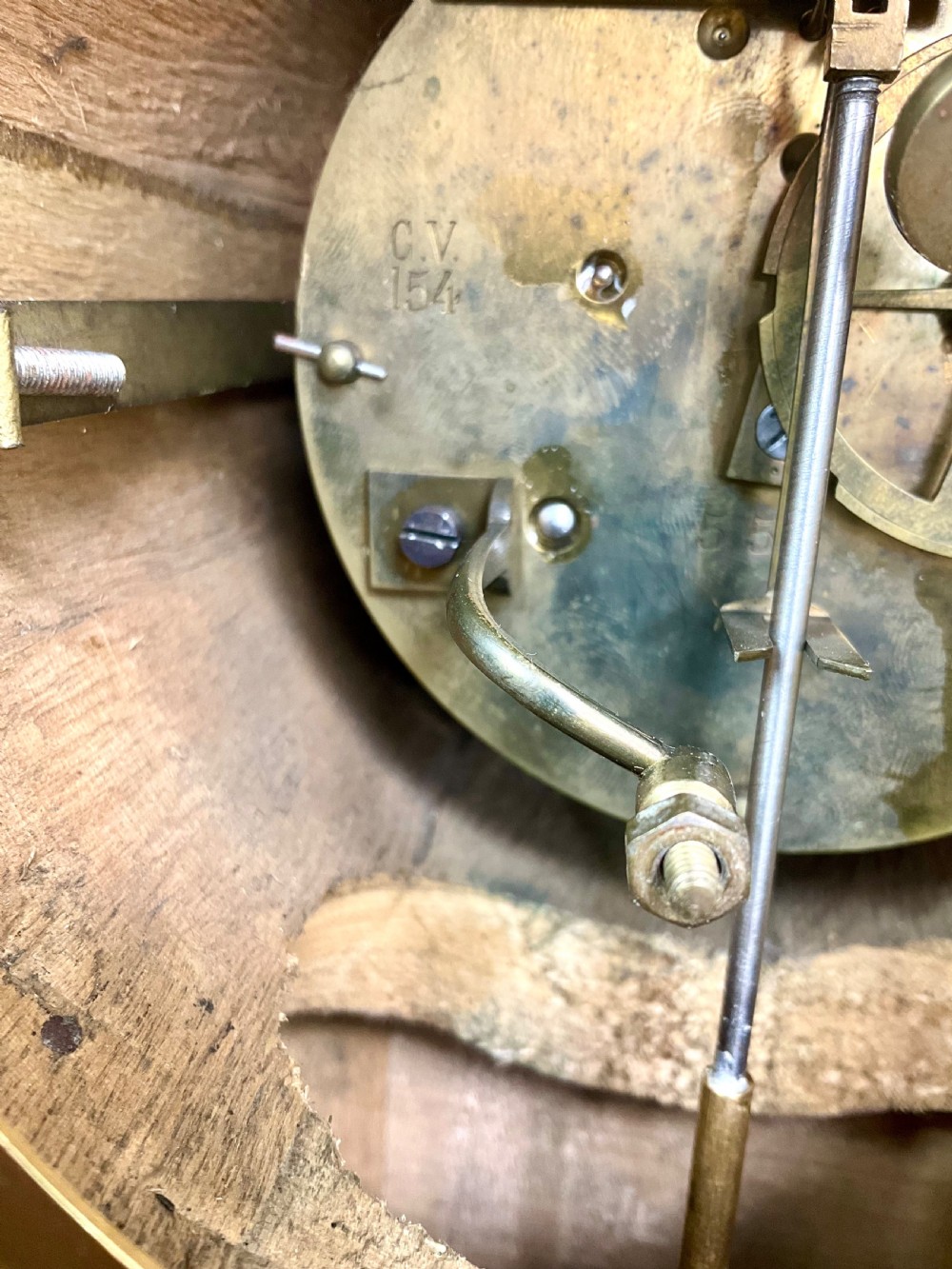19th C. Walnut Mantel Clock with Enamel Dial View VIII
