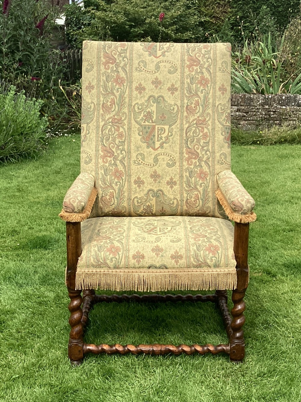 19thC Walnut open armchair with high back