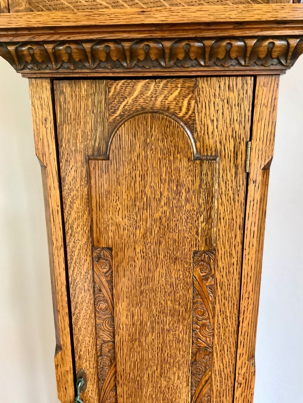 Oak Grandfather Clock Musical Westminster Chiming Longcase  View III