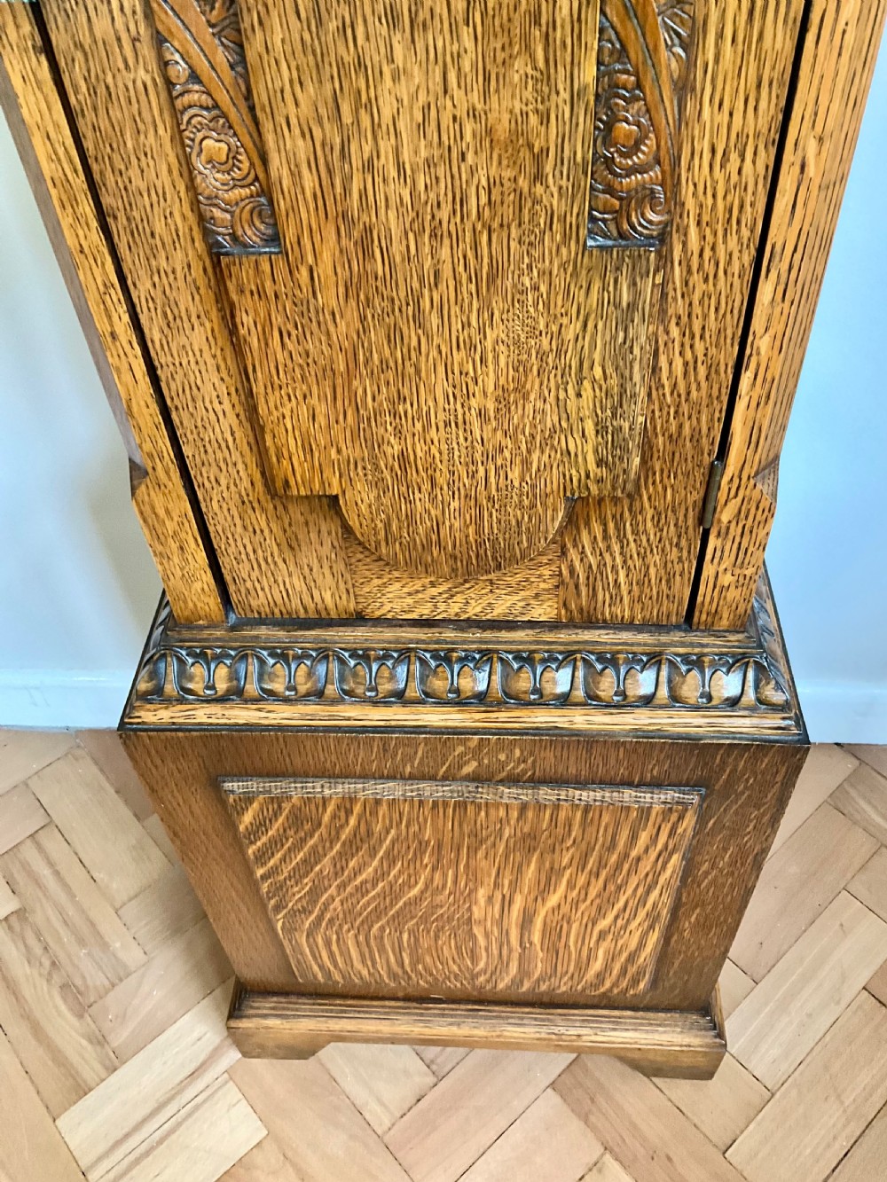 Oak Grandfather Clock Musical Westminster Chiming Longcase  View IV