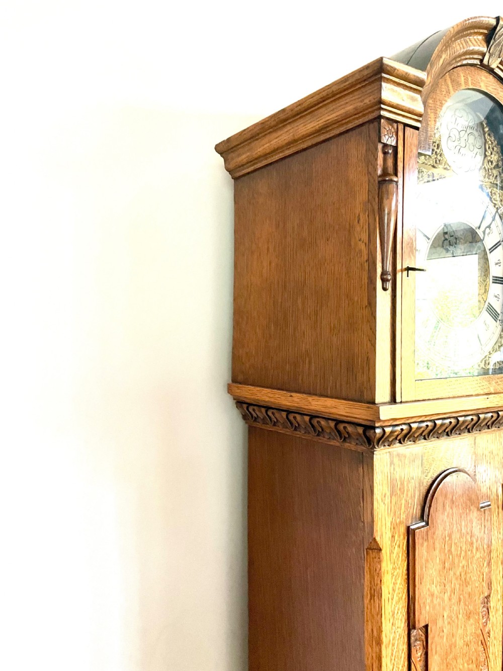 Oak Grandfather Clock Musical Westminster Chiming Longcase  View VI