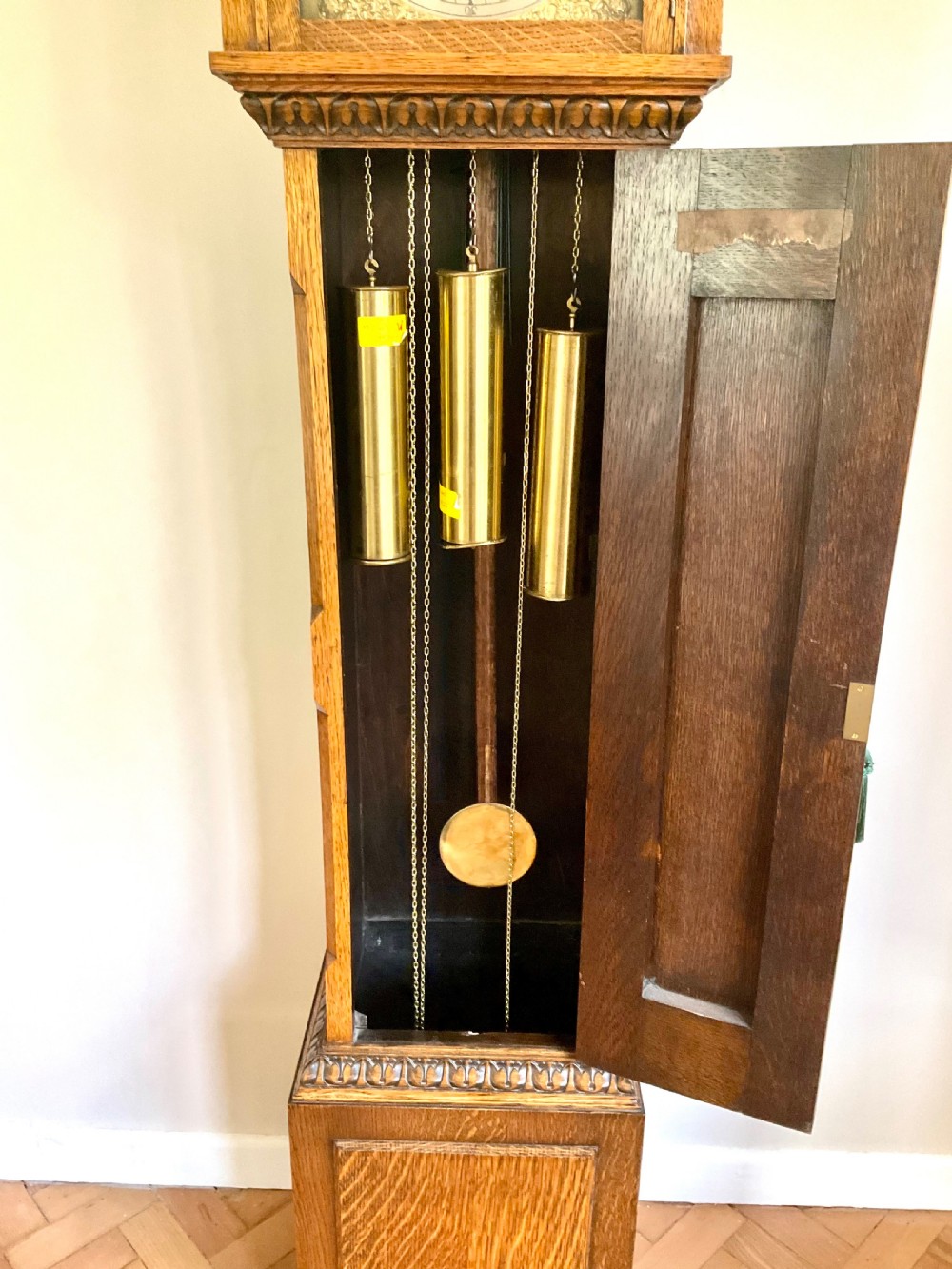 Oak Grandfather Clock Musical Westminster Chiming Longcase  View IX